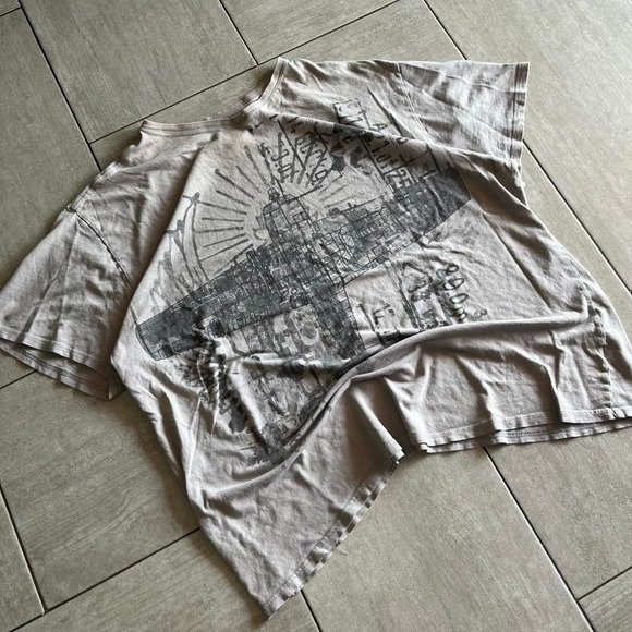 Foundry Supply Co Mens 2XL Grey Graphic Tee Airplane Blueprint Distressed Shirt - Picture 2 of 8